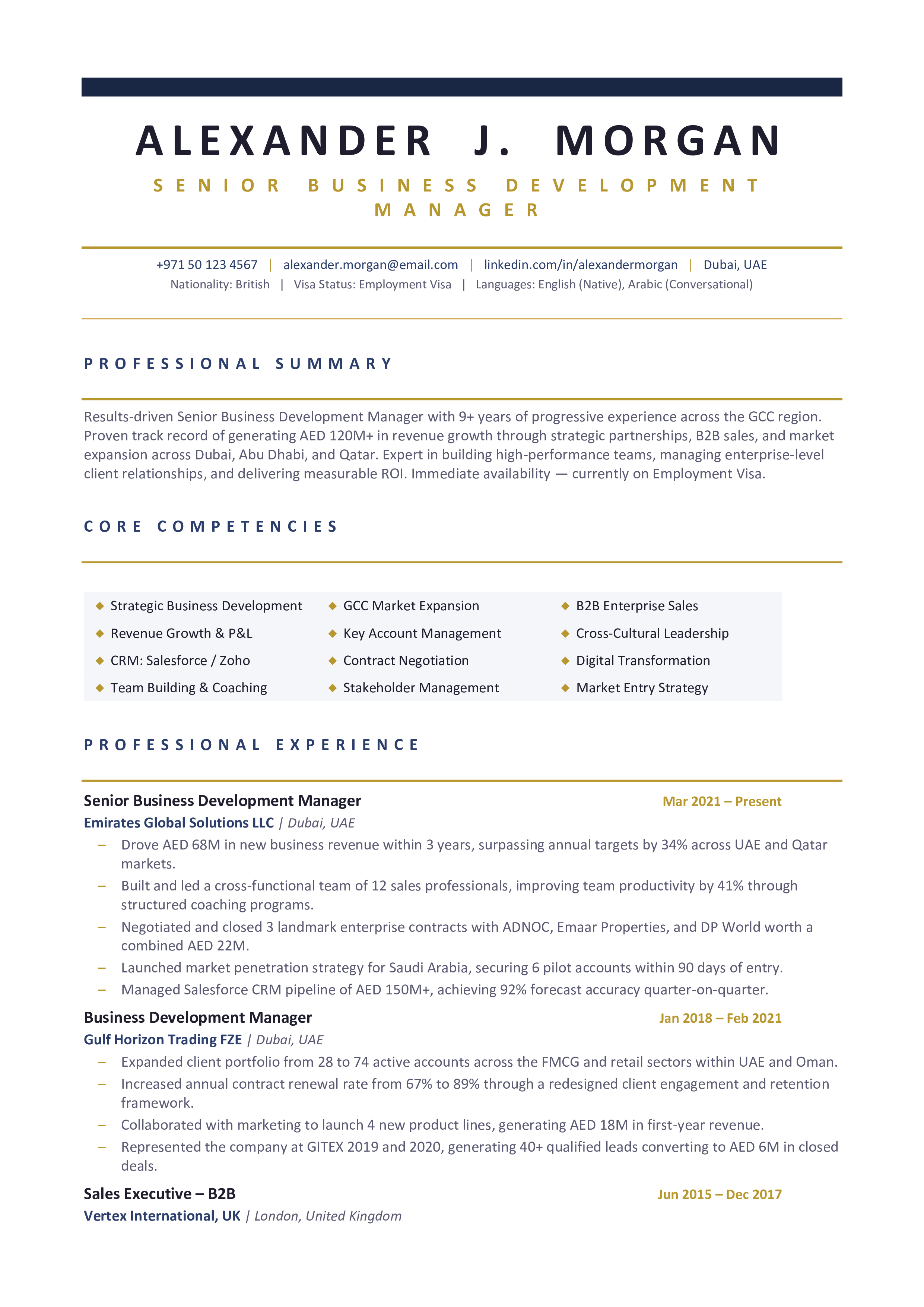 Dubai Elite — ATS-Optimized Premium CV Template for UAE & GCC Job Market 2025–26